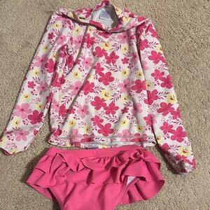 Floral Pink and Yellow Kids Rashguard Set
